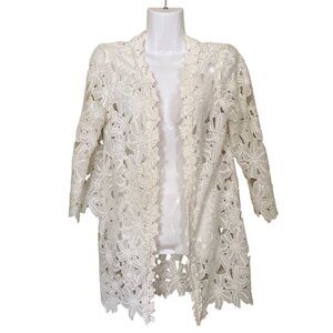 Double Zero M Floral Lace Cardigan Layering Feminine White